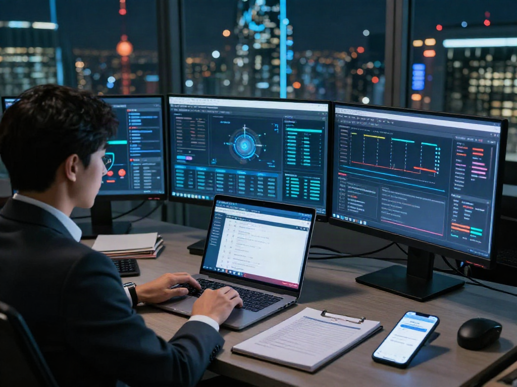 Engaging professional verifying 먹튀스팟 검증사이트 in a modern digital workspace