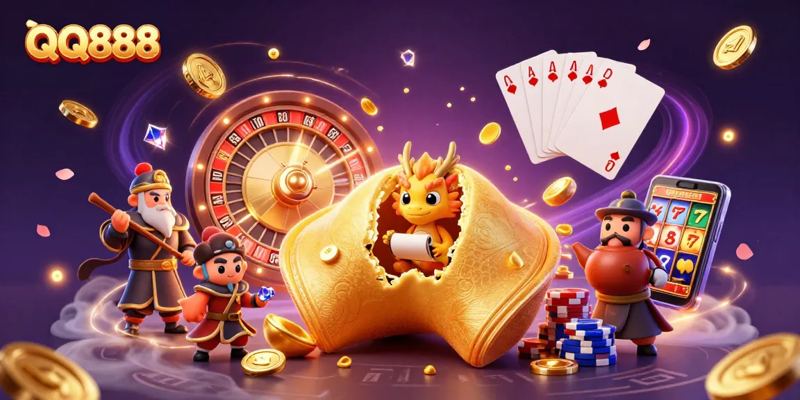 Experience the excitement of QQ888 with vibrant casino elements highlighting dynamic gaming action.