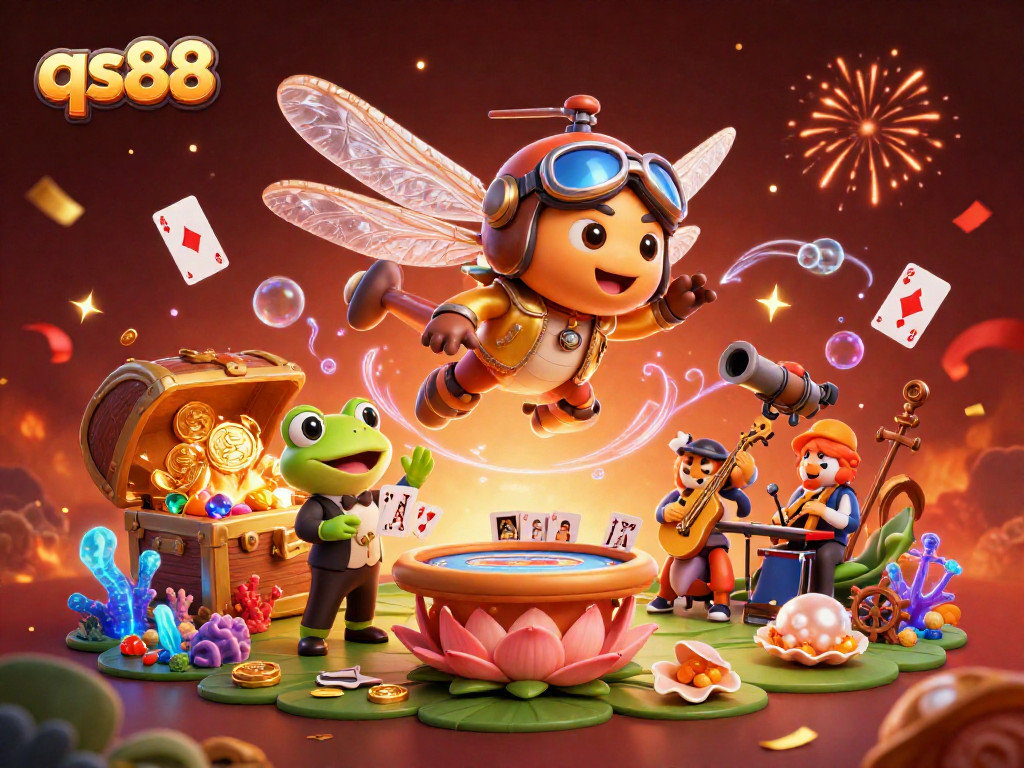 Experience thrilling gameplay at qs88 with a joyous casino scene brimming with energy and excitement.