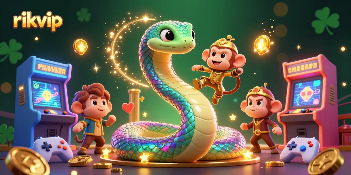 Engage with rikvip's vibrant 3D gaming scene featuring epic characters and casino elements.