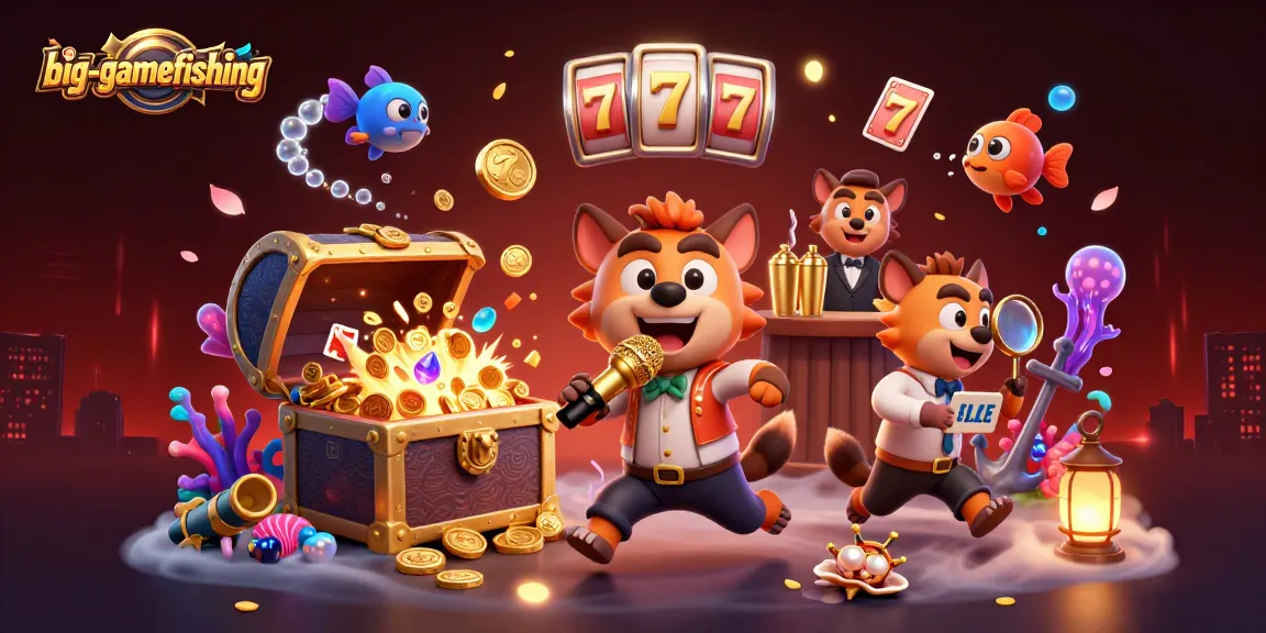 Big-gamefishing scene with hyenas running a casino, mixing drinks, and checking IDs.