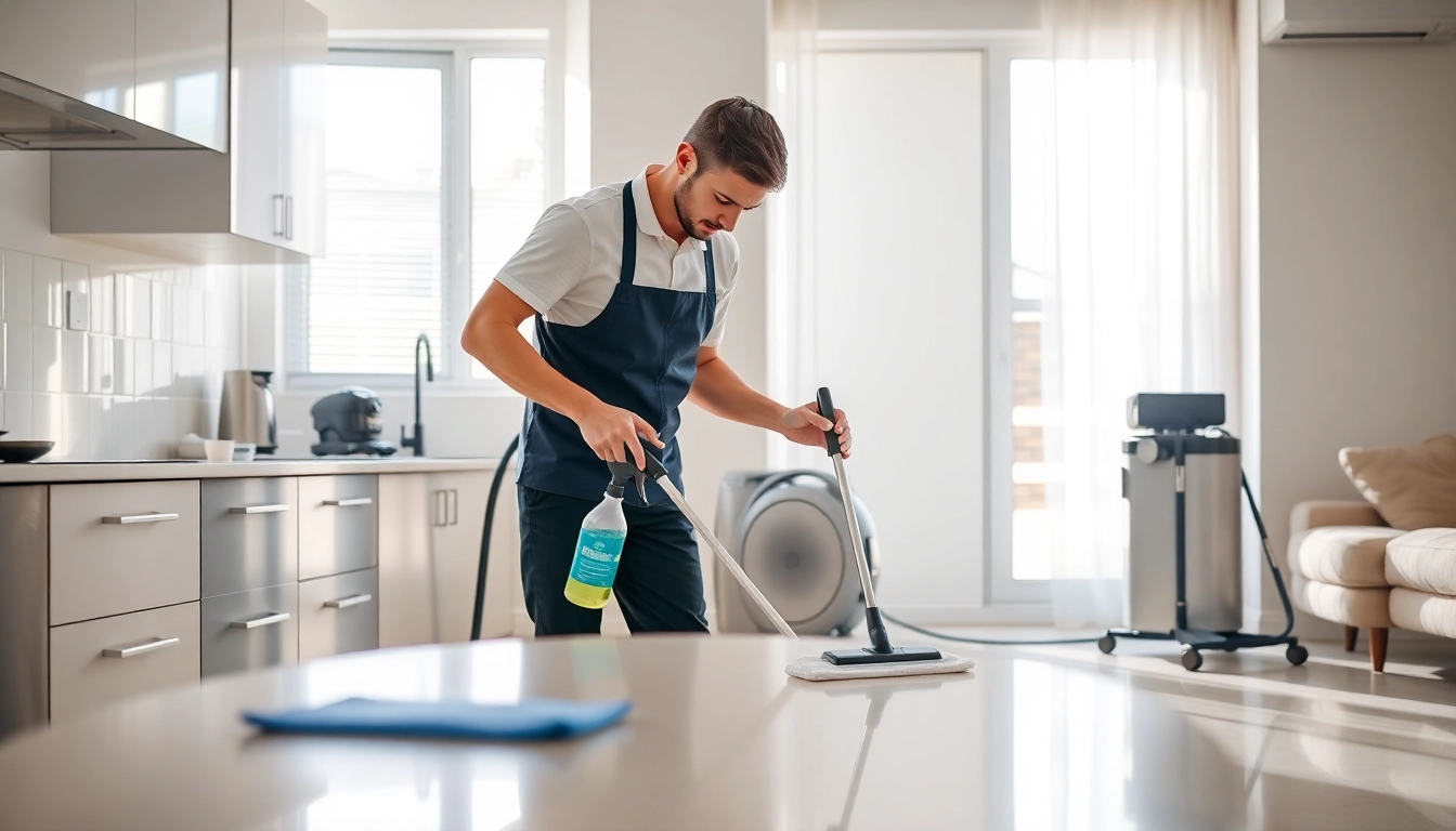Performing bond cleaning brisbane in a bright kitchen highlighting cleanliness and professionalism.