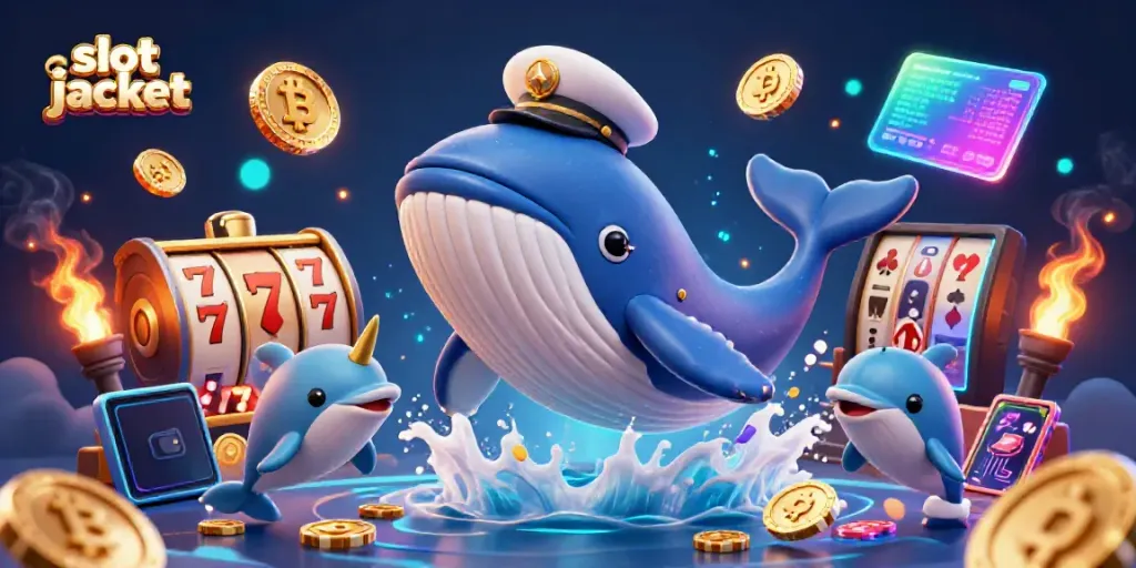 Memenangkan slot jackpot dengan dikelilingi tokoh kartun 3D laut yang bermain dalam koin emas.