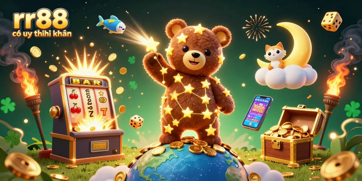 Boost your gaming experience with rr88 có uy tín không, featuring a vibrant 3D casino celebration.