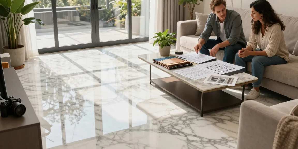 NAGA2000 premium marble flooring installation in a luxurious living room with interior design consultation.