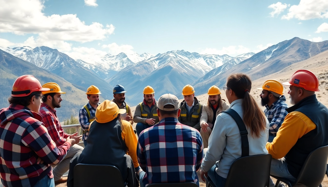 Enhance construction mental health Colorado through supportive team discussions in a scenic setting.