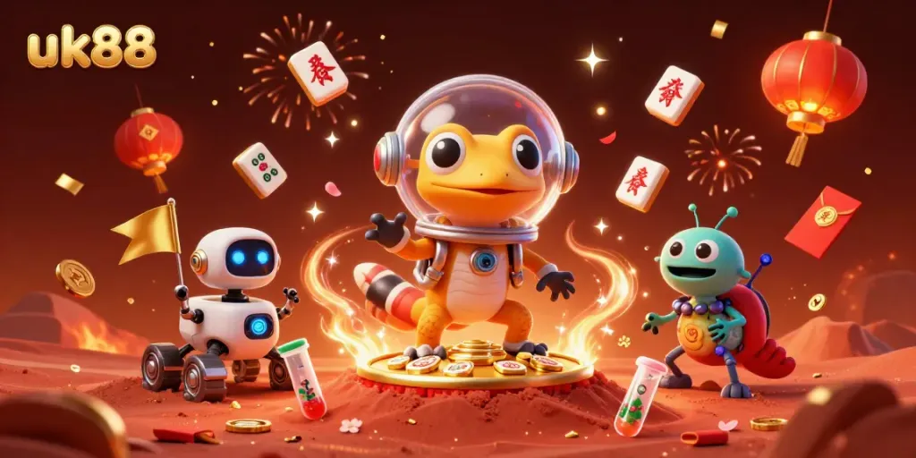 Experience thrilling gameplay at uk88 with a Martian gecko discovering an exciting casino adventure.