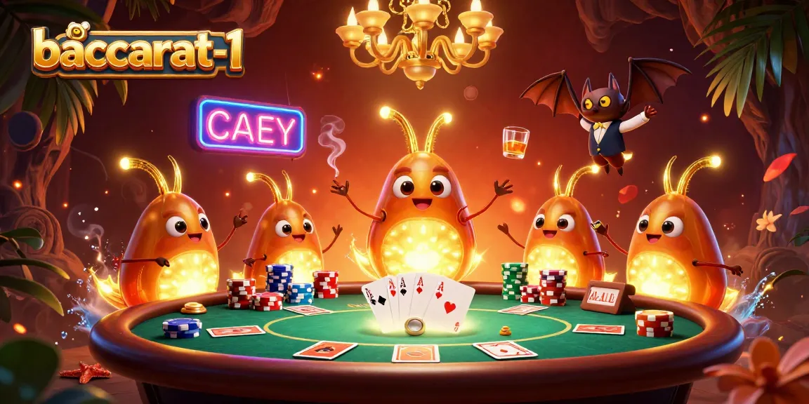 Baccarat-1 illuminates an underground casino with glowing glowworms showcasing gaming excitement.