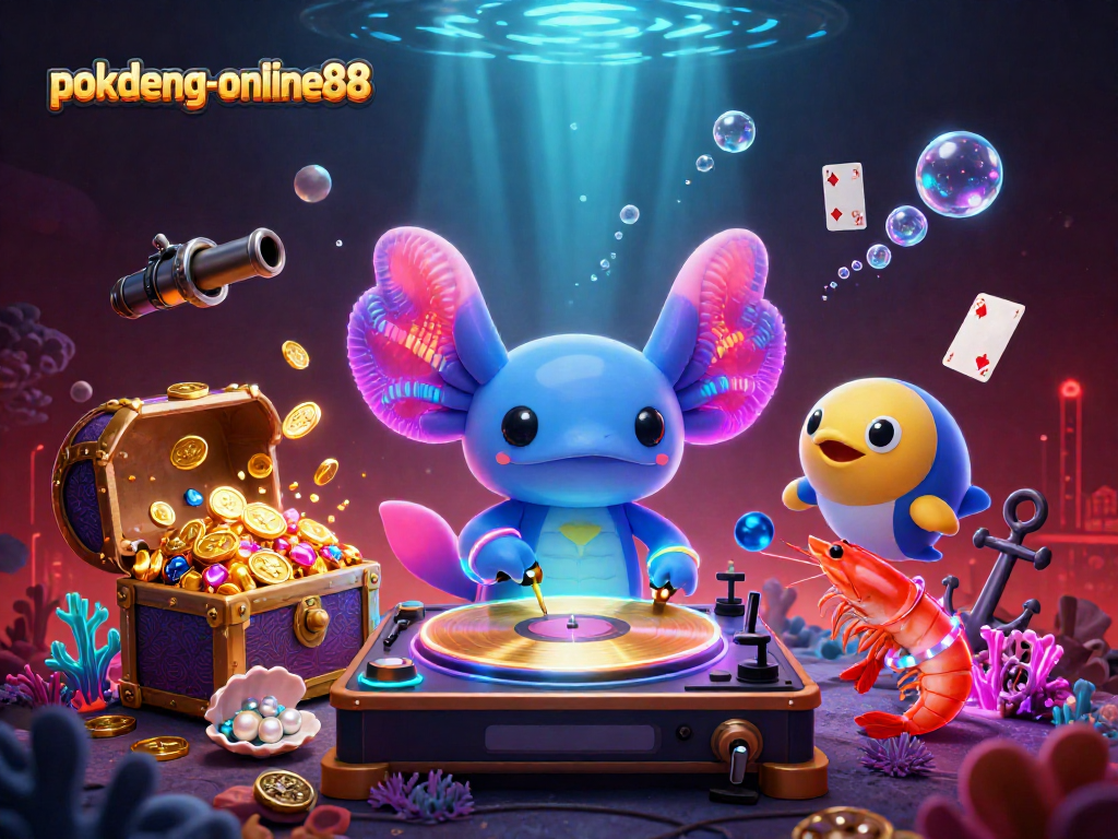 Experience thrilling gameplay with pokdeng-online88 in an underwater casino scene featuring vibrant characters.
