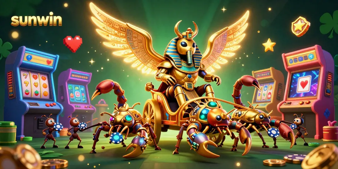 Experience sunwin's vibrant gaming scene with a colossal scarab beetle and dazzling action.