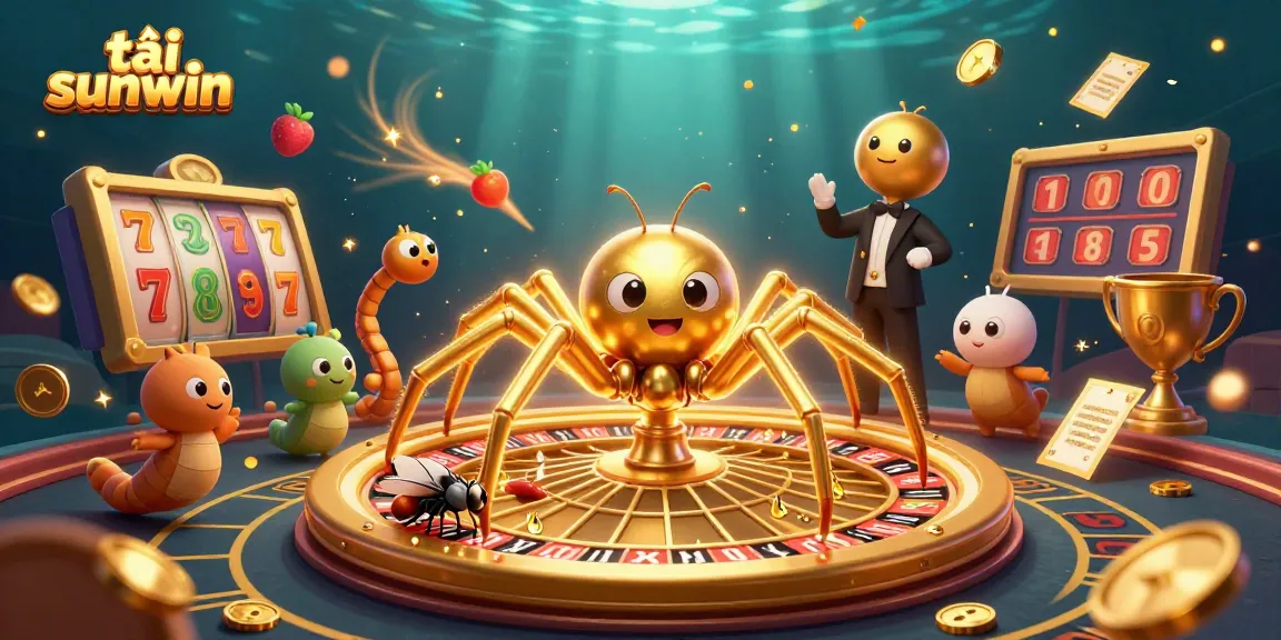 Tải sunwin offers thrilling gameplay with golden roulette wheels and animated characters making bets.