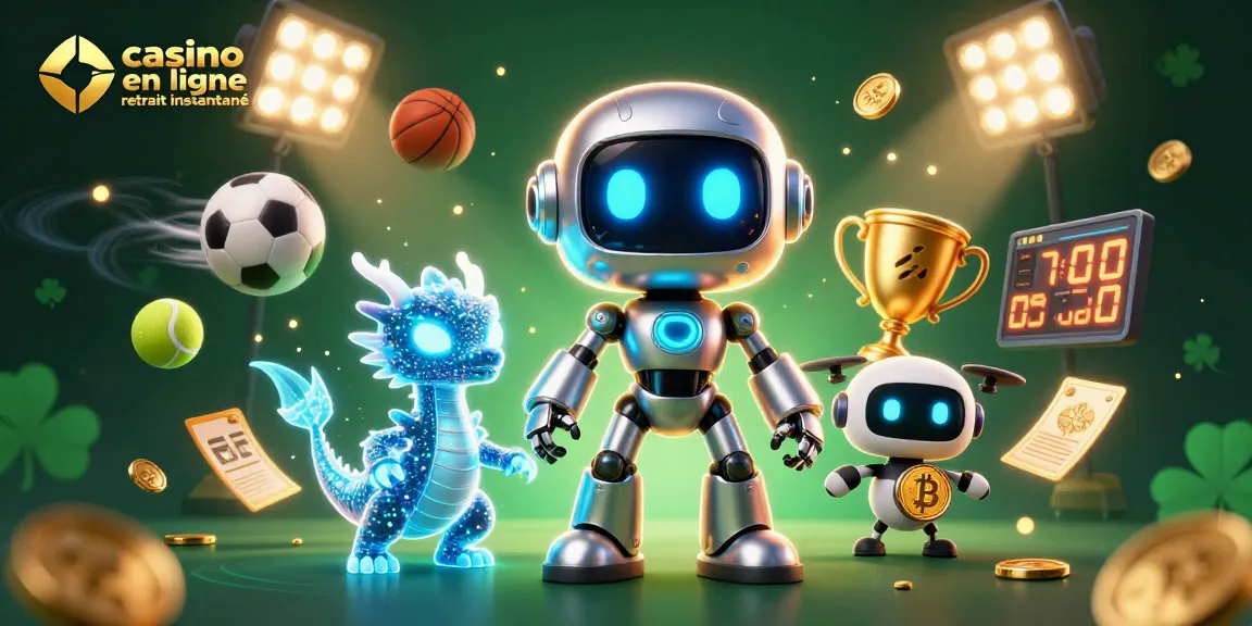 Jouez dans un casino en ligne avec retrait instantané, illustré par un robot cyberpunk et un dragon holographique.