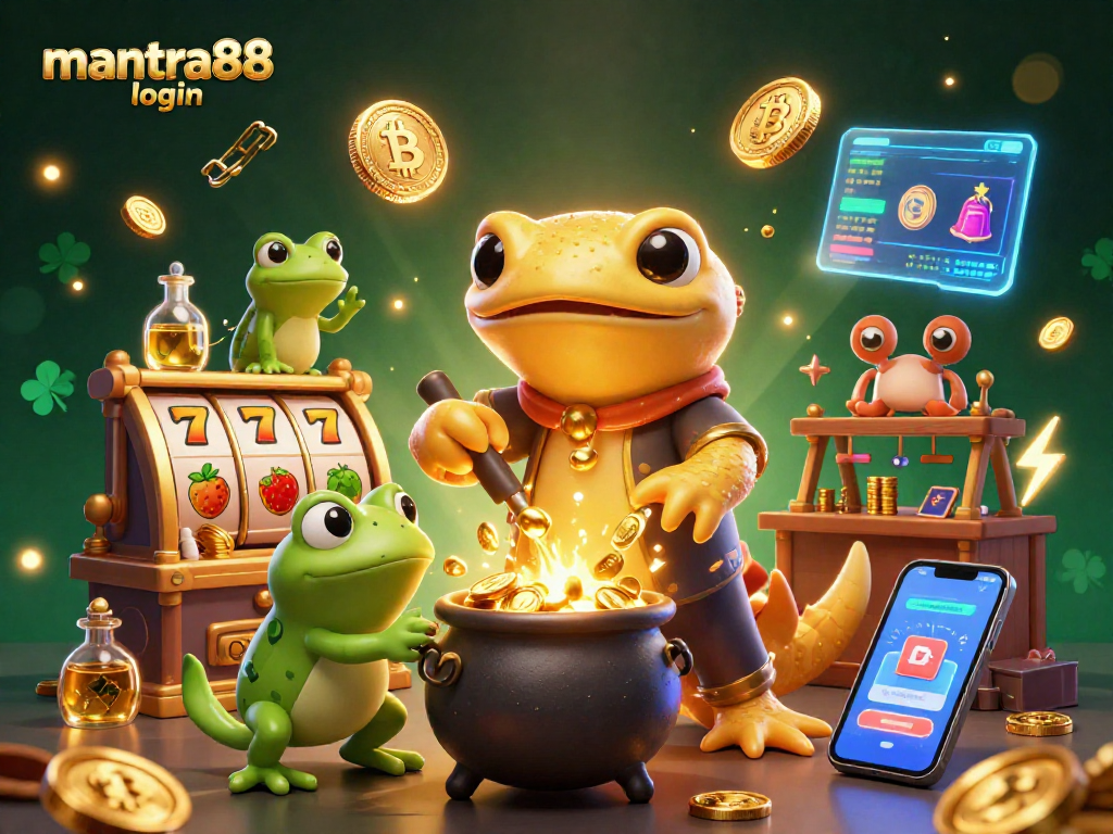 Experience big wins with mantra88 login at this vibrant casino-themed digital illustration packed with action.