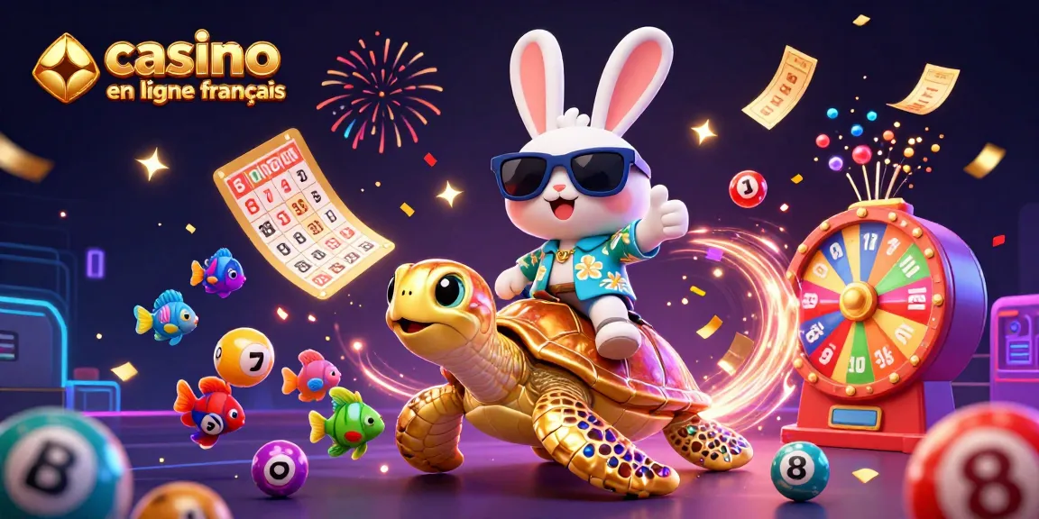 Vivez l'excitation d'un casino en ligne francais avec un lapin chanceux et une tortue dorée entourés de jeux de loterie dynamiques.