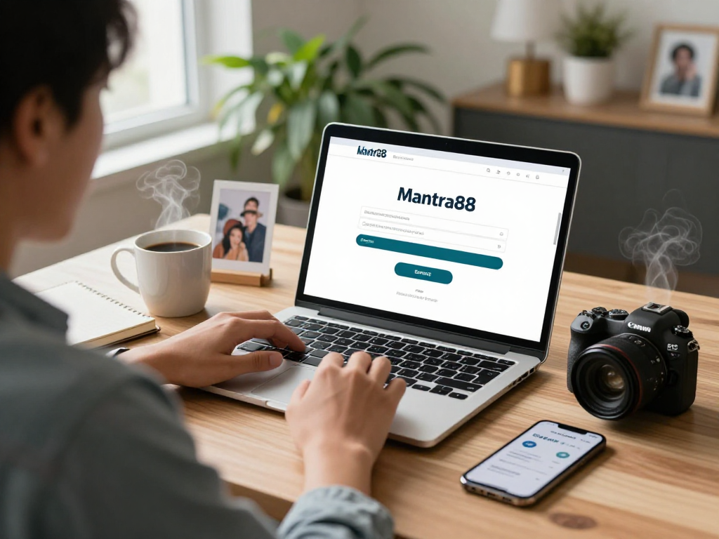 Access the mantra88 login interface at a modern home workspace with a focused user and inviting atmosphere.