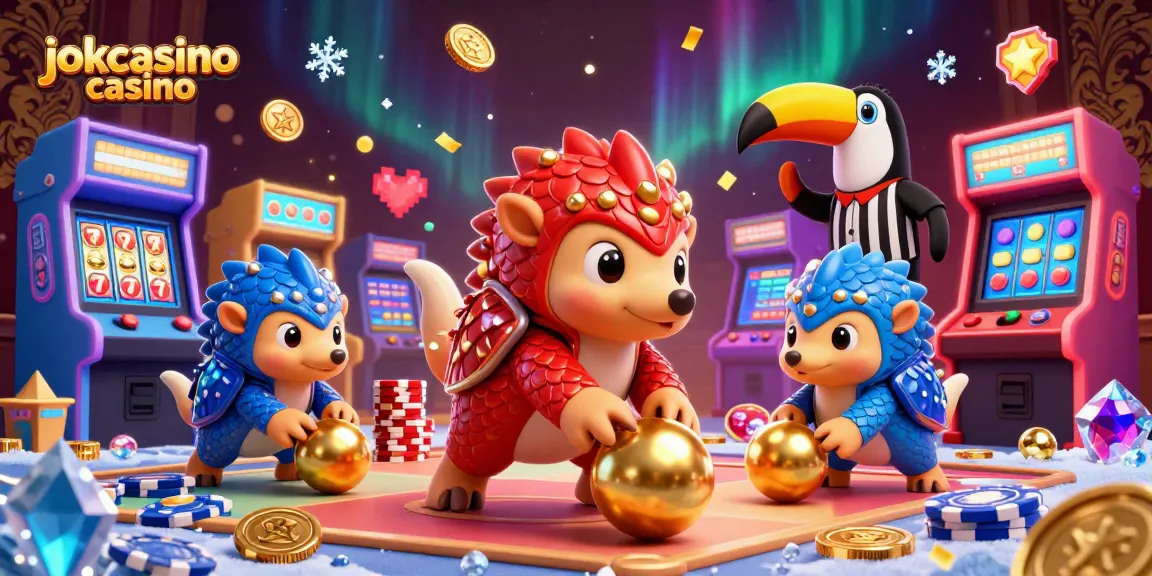 Experience the playful rivalry with jokacasino casino featuring pangolins in action amidst vibrant game elements.